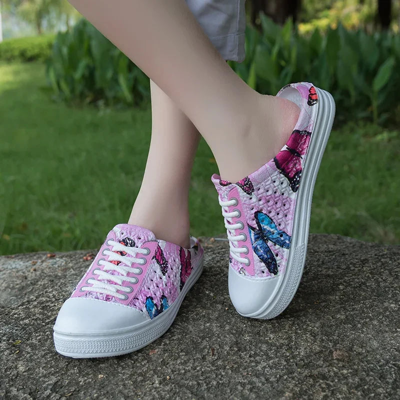 Showlu FASHION STORE Qaawal women's breathable summer outdoor casual shoes in PU leather with flats design, ideal for warm weather.
