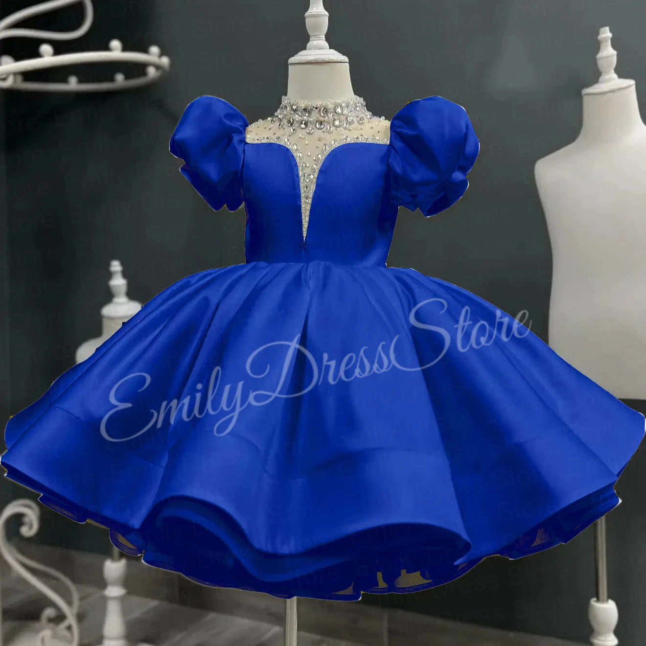 Customized Black Flower Girl Dress For Wedding Beaded Puffy Knee Length Baby Kids Birthday Pageant First Communion Gown