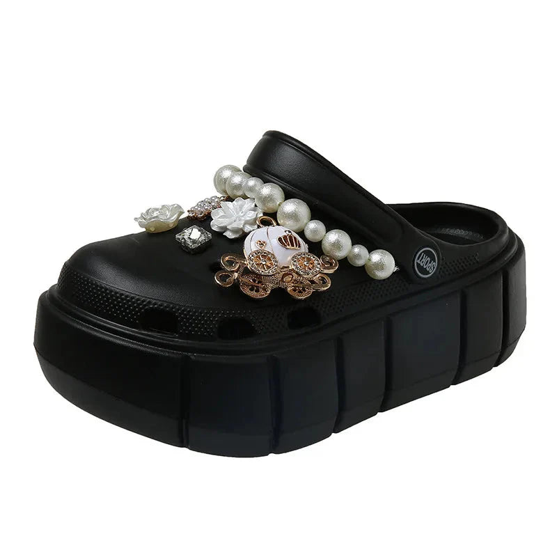 SHOWLU Women's lightweight EVA platform garden clogs, summer beach slides with open-toe design and comfortable slip-on style.