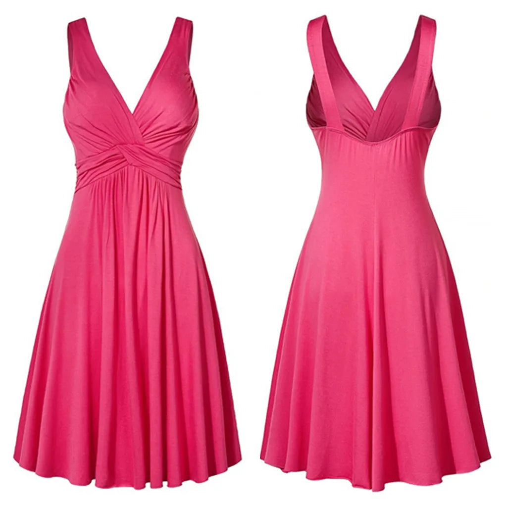 Plus Size Sling Pleated Slim Flare Skirt Dresses Women V-neck Cocktail Party Dress Gown Retro Vestidos de fiesta Female Sundress SHOWLU FASHION STORE