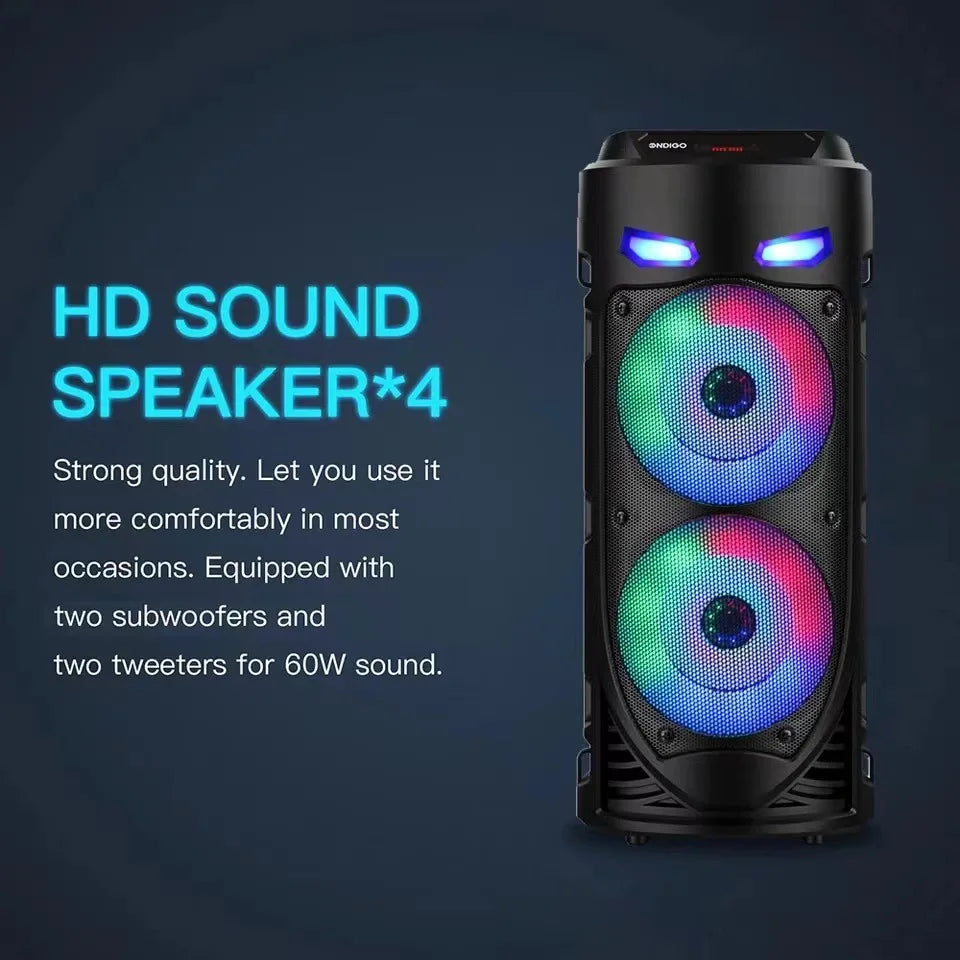 MouZYuan 30W portable Bluetooth speaker with LED lights, HiFi sound, wireless subwoofer, compact design, shown in black