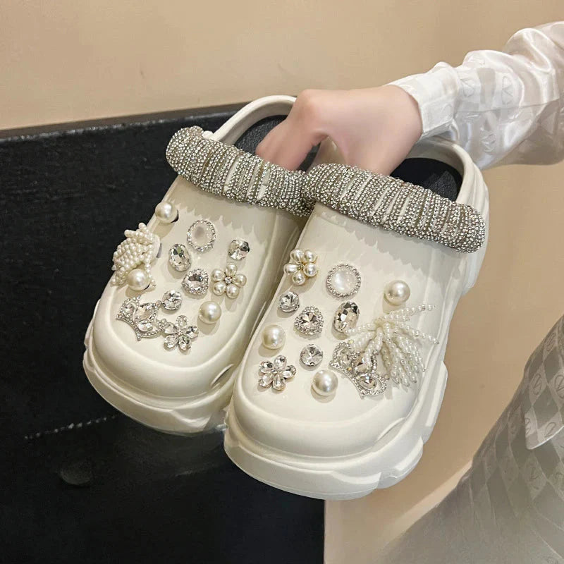 Gradient color clog sandals with thick sole, summer outdoor slippers from SHOWLU FASHION STORE, shown in the image.