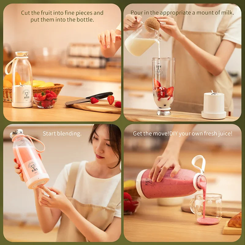 Portable wireless blender with 6 blades, 500ml capacity, USB rechargeable, ideal for smoothies and crushing ice by SHOWLU FASHION STORE