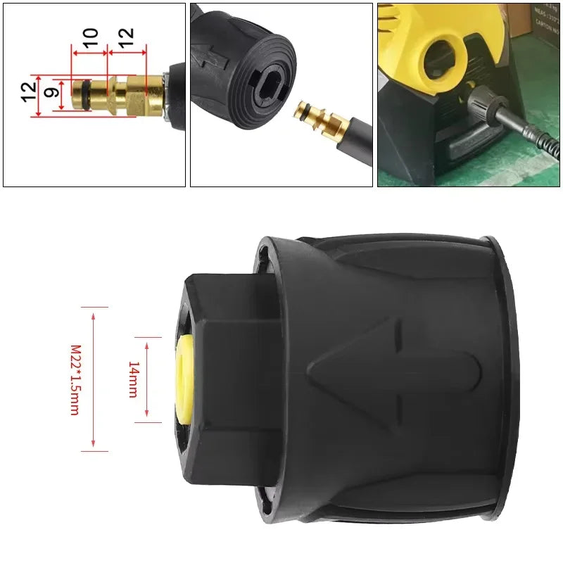 Showlu Smart General pressure washer foam gun attached to a hose for car cleaning, with foam being sprayed onto the surface.