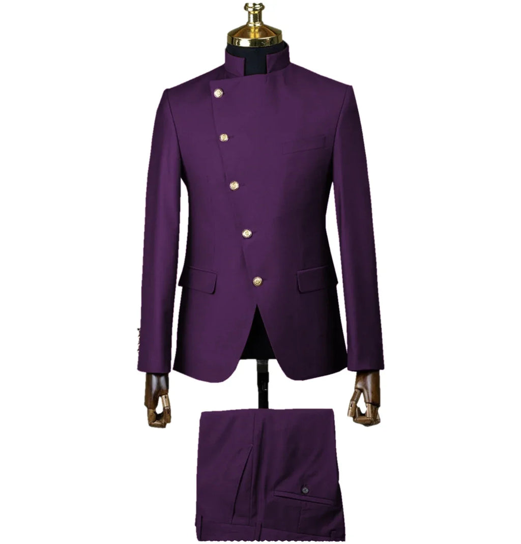 Slim fit men's wedding tuxedo with stand collar, cotton fabric, two-piece suit from SHOWLU FASHION STORE