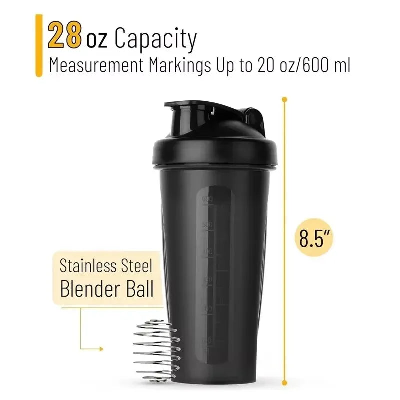 600ml Shaker Bottle 20 Oz with Stainless Steel Ball, BPA Free 20 Oz Plastic Protein Shake Leak Proof for Portable Fitness