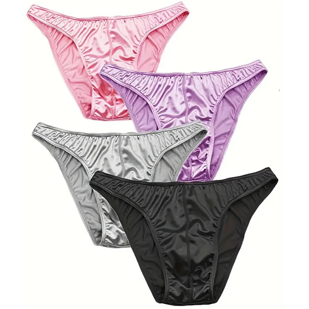 Men's satin silky briefs by Showlu Fashion, large size sexy underwear, smooth, comfortable satin fabric, close-up of the briefs.