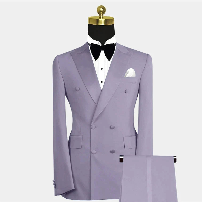 Blue men's double-breasted slim fit 2-piece suit for wedding and prom, tailored by SHOWLU FASHION STORE, showing the jacket and trousers.