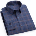Men's flannel long sleeve cotton shirt with plaid pattern, soft brushed fabric, casual fit, England style from Showlu Fashion.