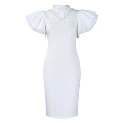 Women's 2025 new spring/summer fashion sexy lotus sleeve beaded party dinner dress trend dress