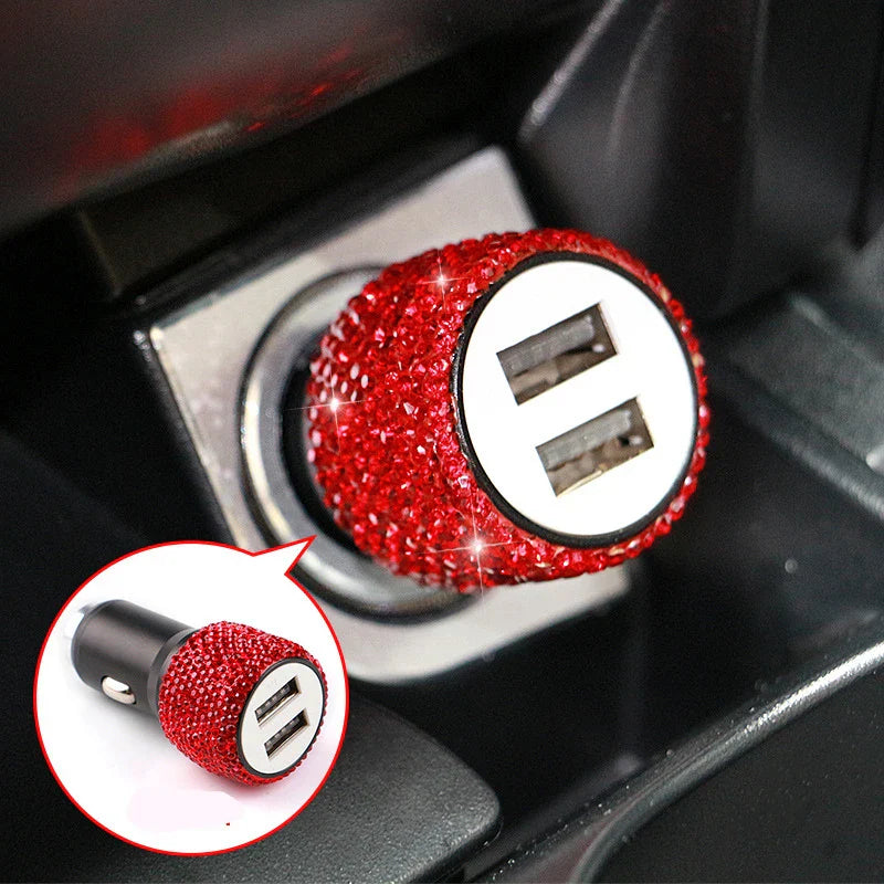 SHOWLU FASHION STORE RPXBGUCKARHG diamond car charger with dual USB ports and safety hammer for fast charging and emergency use