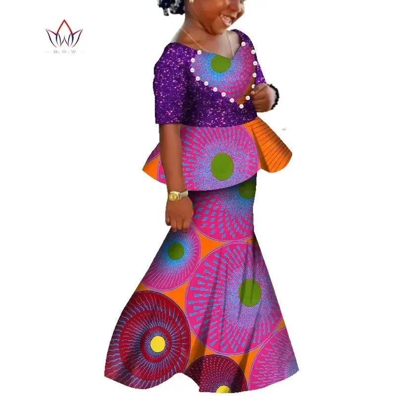 African Dashiki print cotton girls dress by SHOWLU FASHION STORE, vibrant summer clothing with colorful traditional African design.