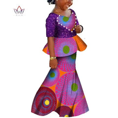 African Kids Dresses African Dashiki Print Cotton Wax Matching Dresses Africa Children Summer Plus Size Clothing WYT529