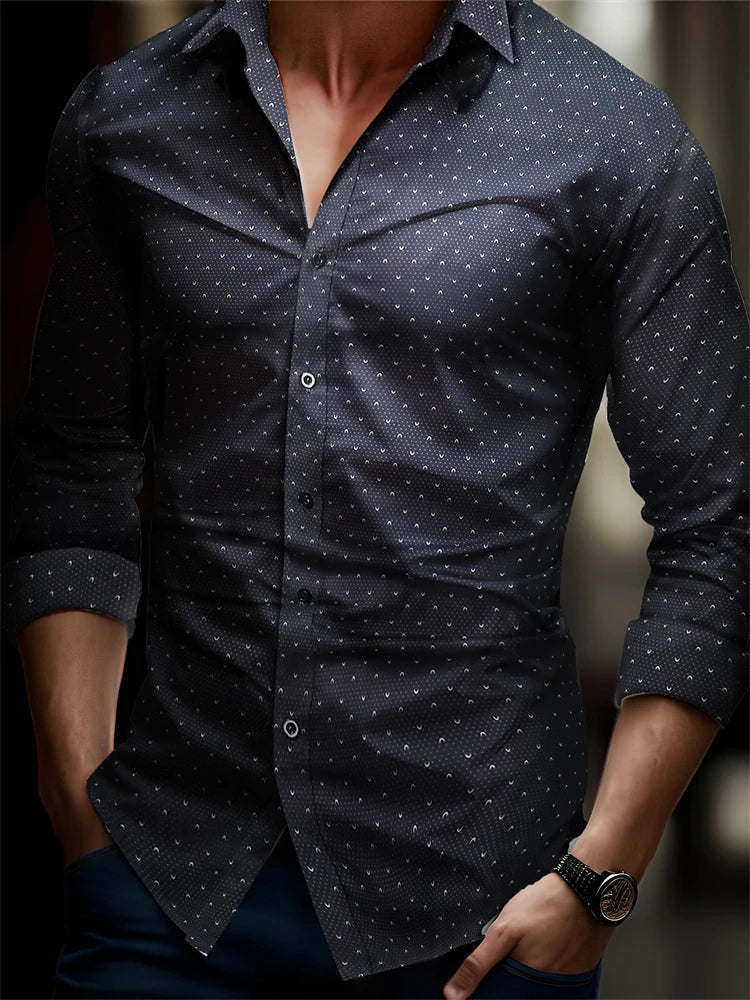 Men's checkered formal shirt by Showlu Fashion, long-sleeved business casual button-down shirt for spring and fall.