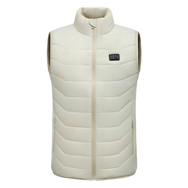 Men's heated winter vest jacket by Showlu Smart General, showing the insulated vest with heating elements and adjustable collar.
