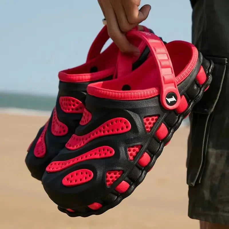 Men's breathable EVA aqua shoes by Wenjie Brother, showing lightweight summer beach clogs with open toe design and vibrant color.