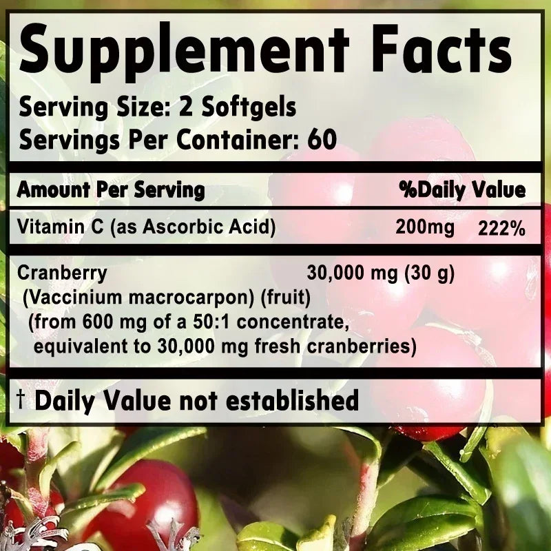 Cranberry supplement bottle labeled Urinary Tract UT Cleanse and Bladder Health with Vitamin C, shown against a neutral background.