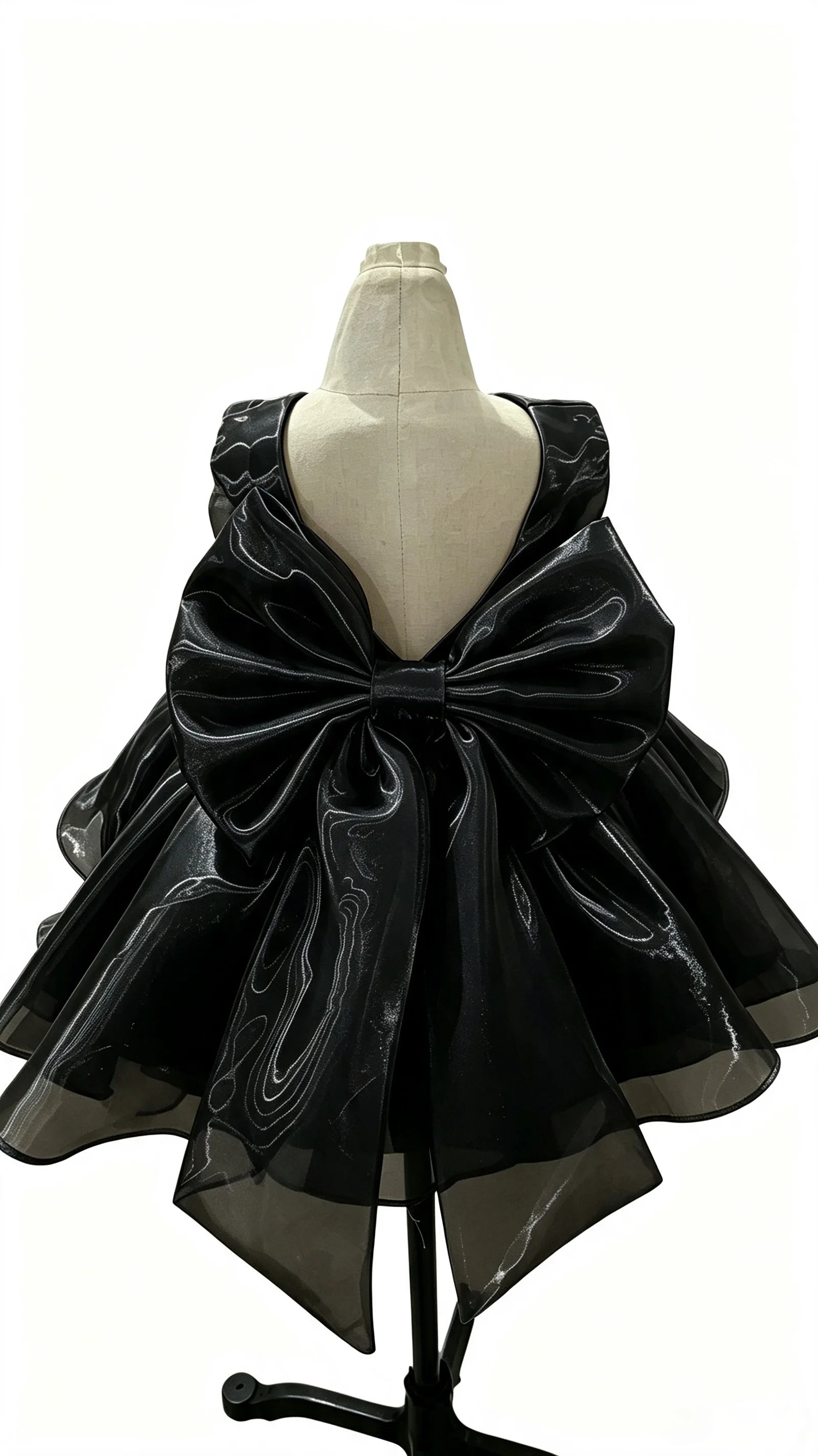 Baby Girl Satin Flower Girl Dress Low Back Thin Straps Bow Luxury Princess Gown Toddler 1st Birthday Baptism Wedding Party Dress