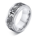 Stainless steel Vnox 8mm spinner cross ring for men with a prayer band design, featuring a detailed cross motif.
