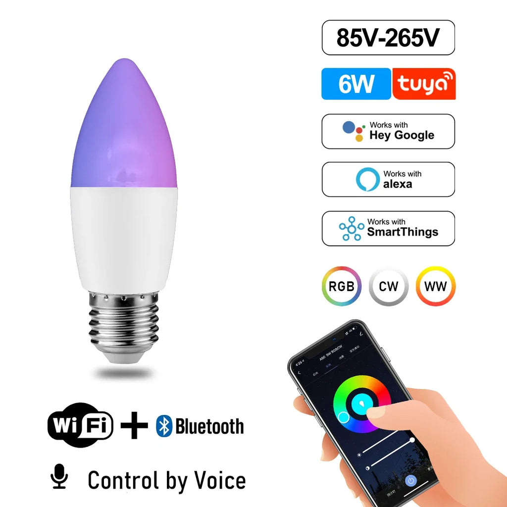 Smart WiFi adjustable color LED spotlight bulb by Showlu Smart General, showing the bulb with customizable color lighting.