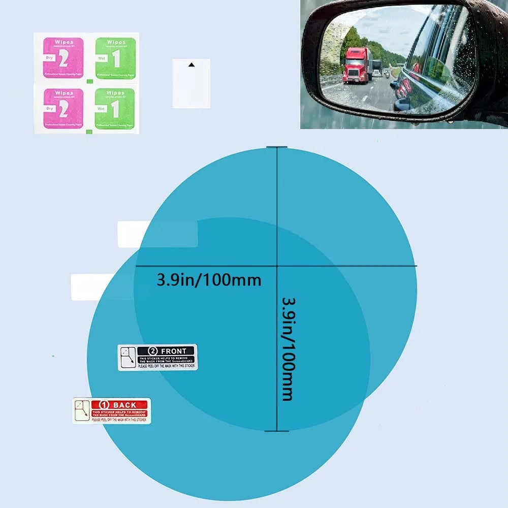 Showlu Smart General car rearview mirror anti-fog rainproof film set installed on a vehicle's mirror, protecting against fog and rain.