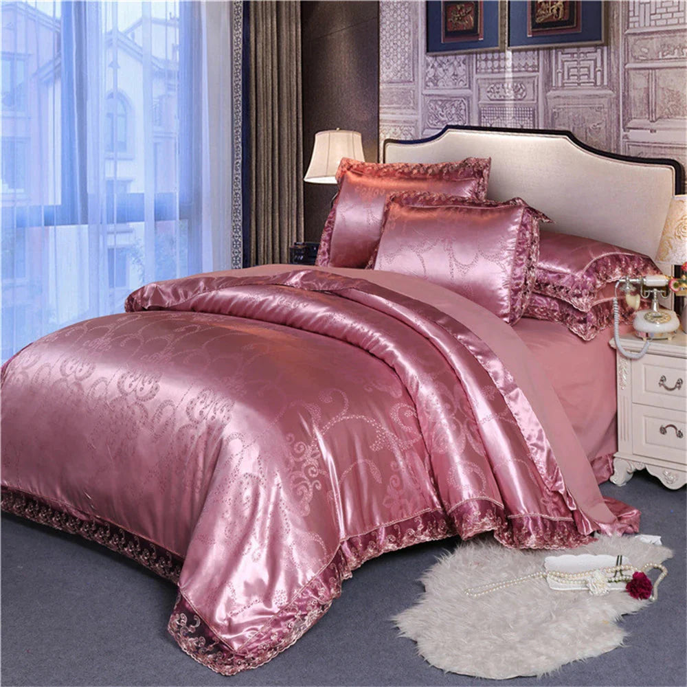 Nordic satin jacquard duvet cover set with floral pattern, luxury flower bedding in elegant design for restful sleep