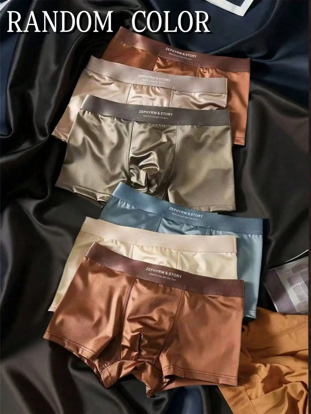 Showlu men's ice silk boxer shorts featuring breathable satin stretch fabric and a smooth, comfortable fit.