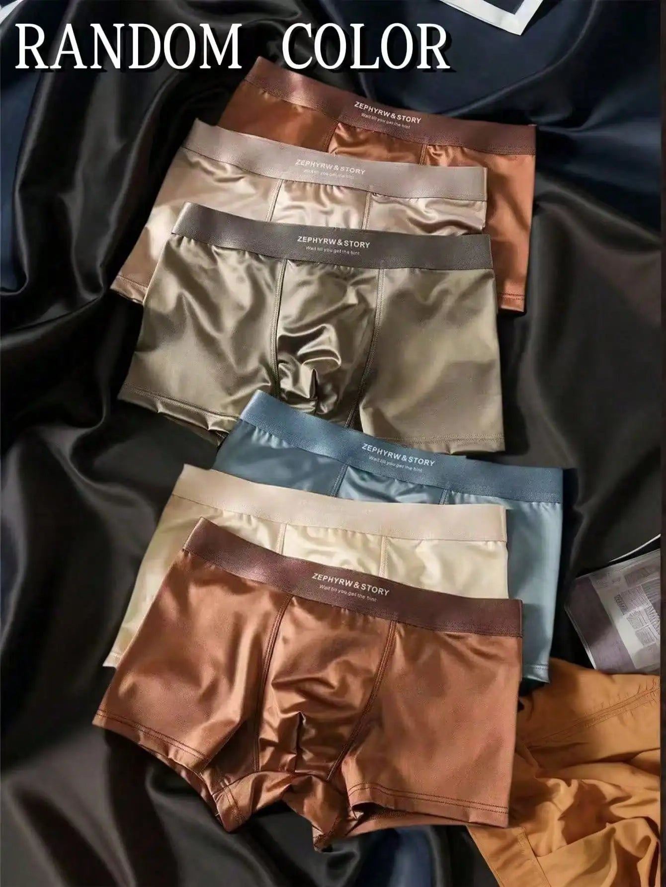 Showlu men's ice silk boxer shorts featuring breathable satin stretch fabric and a smooth, comfortable fit.