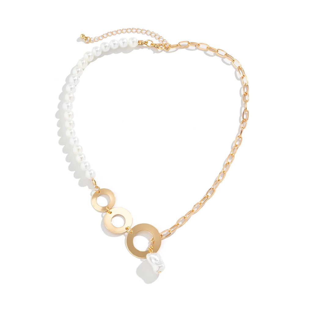 Ingemark Goth asymmetric pearl pendant necklace for women, featuring round chain, elegant Y2K-style jewelry for bridal or special occasions