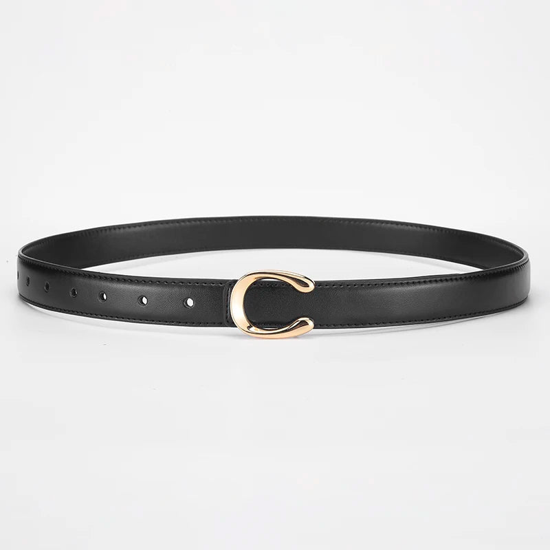 Women's fashion belt with C-shaped buckle, smooth finish, double-sided design, ideal as a gift for mothers, by Showlu Fashion.