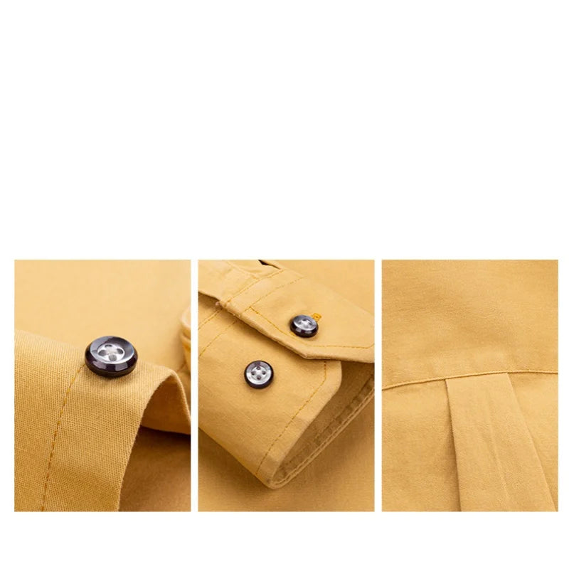 Men's slim fit long sleeve shirt by Showlu Fashion, lightweight solid color casual and office wear for spring and summer.