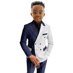 Casual Suit For Boy New Style 2 Pieces Peak Lapel Double Breasted Blazer Pants High Quality Boys' Suit Set Flower Boy Dress