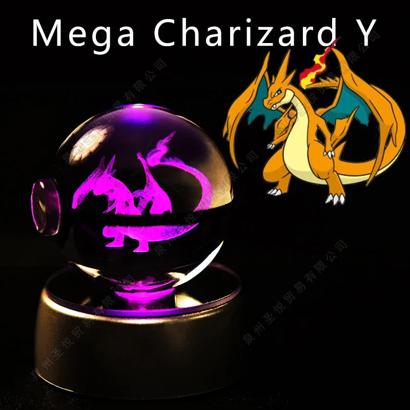 SHOWLU FASHION STORE Miniso Pokemon 3D crystal ball night light, LED glass Pokeball lamp with vibrant colors and detailed design.