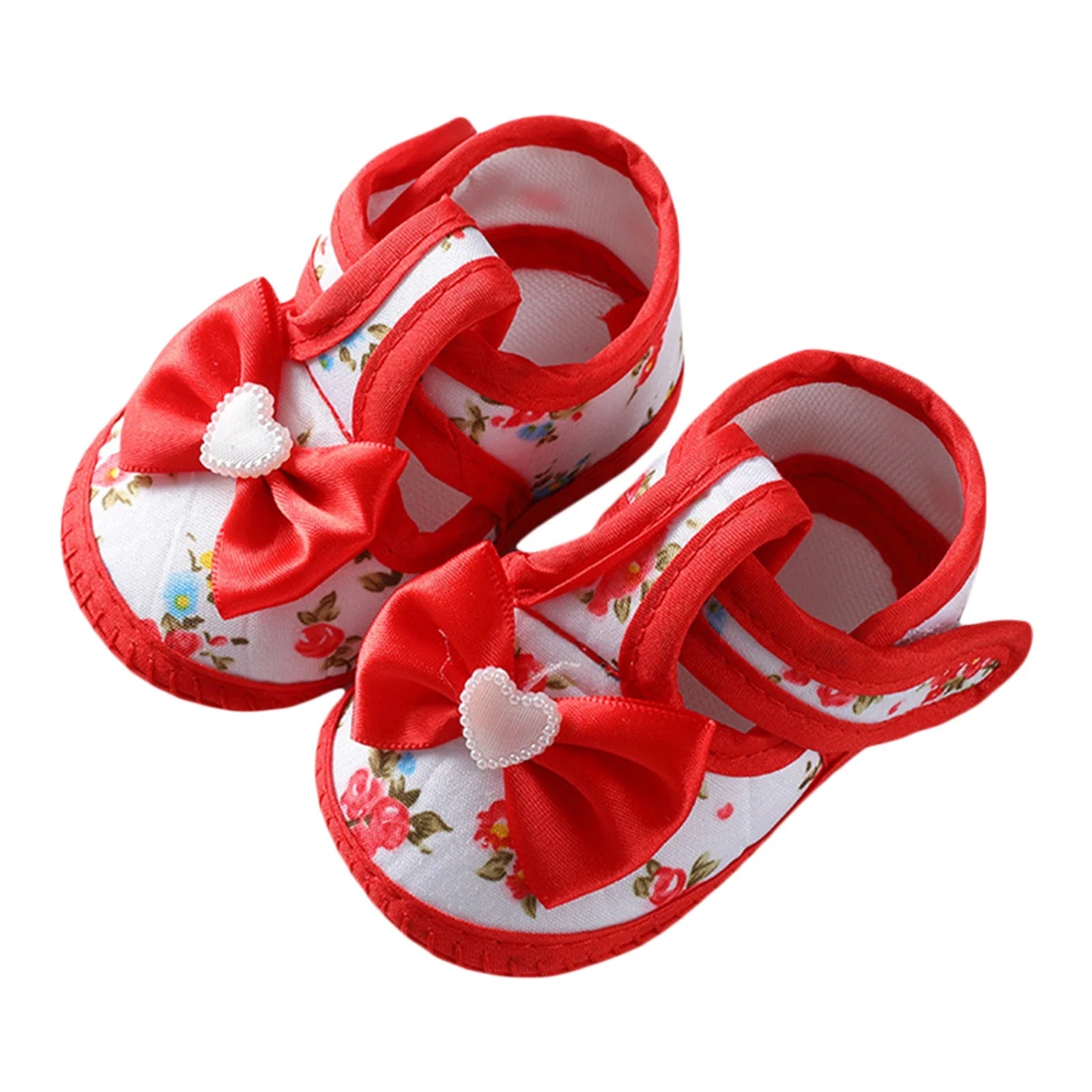 Soft sole baby girl shoes by Showlu Fashion Store with flower print, perfect for toddlers aged 0-12 months.