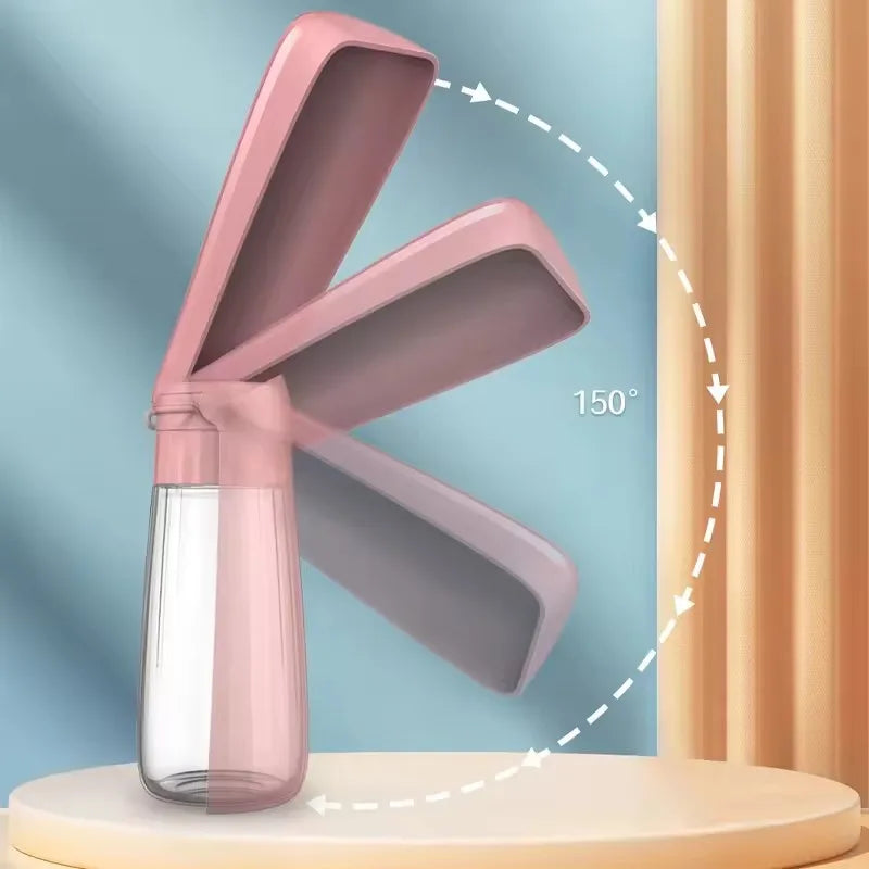 Portable Showlu foldable dog water bottle dispenser for outdoor hiking, featuring a built-in water trough for pet hydration.