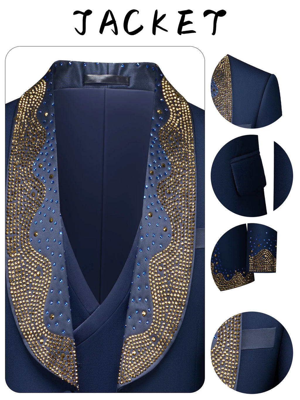 Showlu Men's beaded slim fit wedding suit with 3-piece tuxedo set, including jacket, vest, and trousers for groom attire.