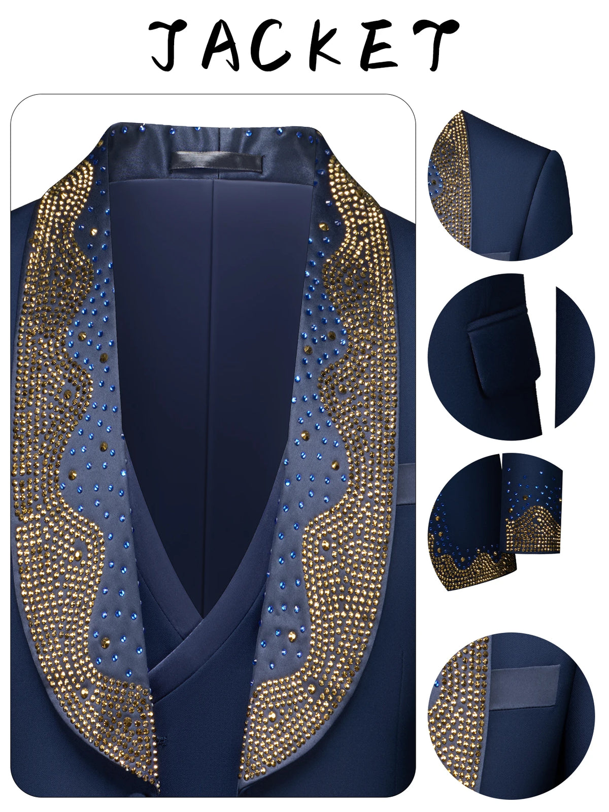 Showlu Men's beaded slim fit wedding suit with 3-piece tuxedo set, including jacket, vest, and trousers for groom attire.