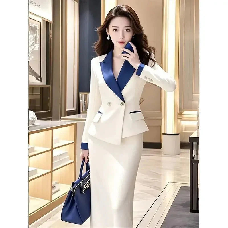 SHOWLU FASHION women's satin two-piece set with embroidered coat and midi skirt, stylish and elegant for fashionable occasions.