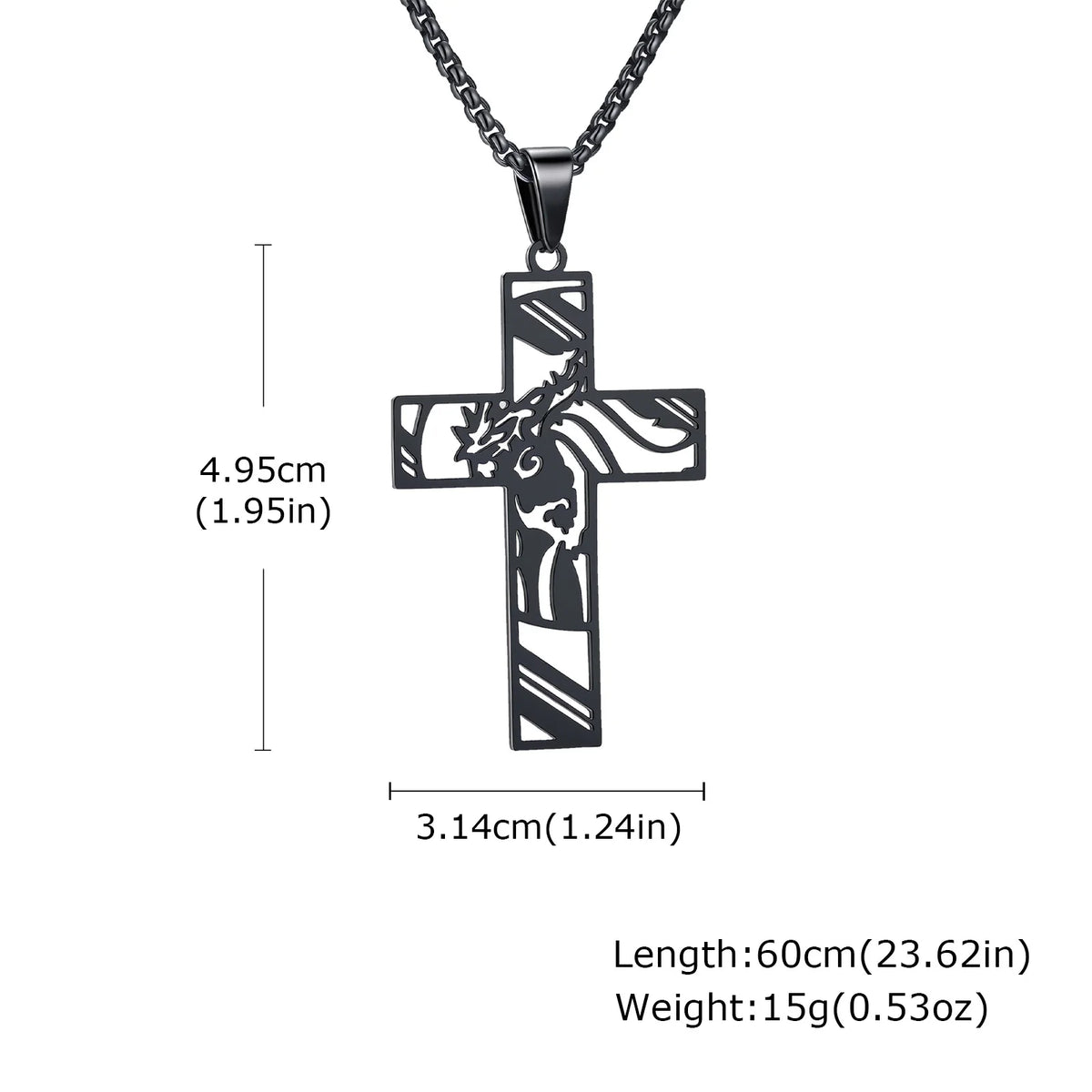 Gold-colored stainless steel cross necklace featuring a Jesus pendant, Catholic faith jewelry for men and women.