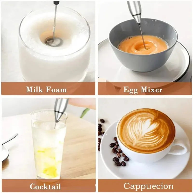 Showlu Smart General Mini Coffee Frother in black, compact handheld device for frothing milk and creating creamy coffee drinks.