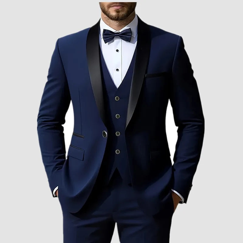 Men's Formal Suit Set Business Casual Slim Fit Tuxedo for Wedding, Long Sleeve Notch Lapel, Groom