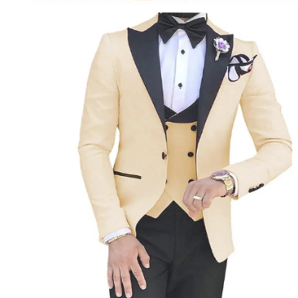 2024 Men 3 Pieces Suits For Men Custom Made Groom Groomsmen Tuxedos Wedding Men Suit Terno Masculino ( Jacket+Pants+Vest ) SHOWLU FASHION STORE