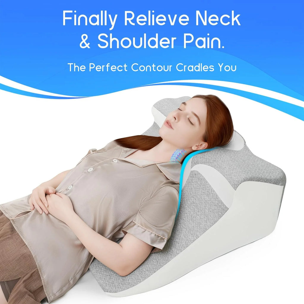 Showlu Memory Foam Bed Wedge Pillow for acid reflux and reading, featuring ergonomic design and soft fabric cover.