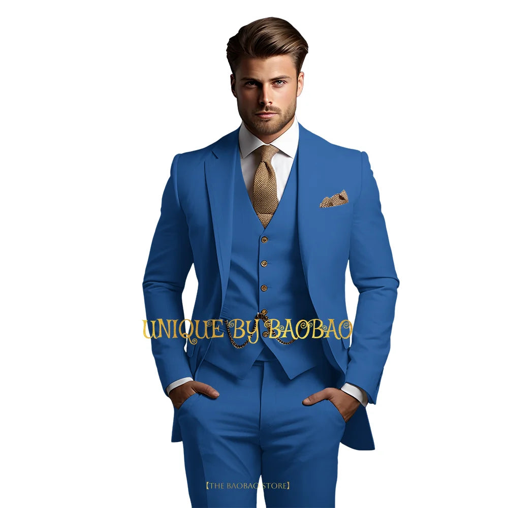 Men's grey 3-piece suit with jacket, vest, and trousers, stylish wedding and formal attire from Showlu Fashion Store.