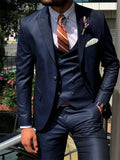 Dark blue SHOWLU men's 3-piece slim fit suit with matching jacket, vest, and trousers, ideal for wedding or formal occasions.