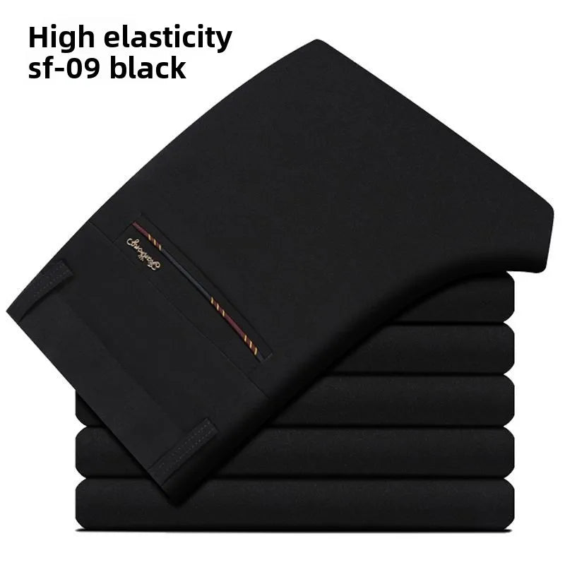 Men's stretch travel dress pants from Showlu Fashion, lightweight slim fit business trousers with no iron needed for office wear.