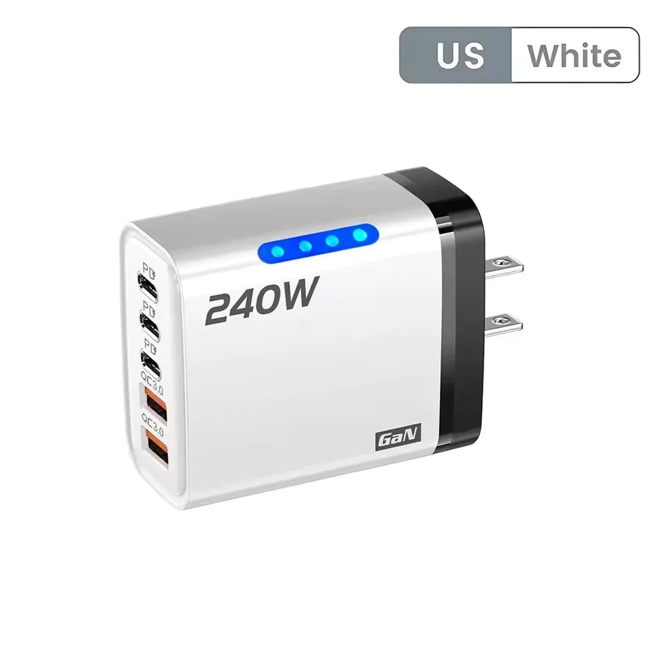 240W GaN 5 in 1 Fast Charging Phone Charger USB C Charger Power Adapter Type C EU/US Plug Wall Charger For iPhone Samsung Xiaomi