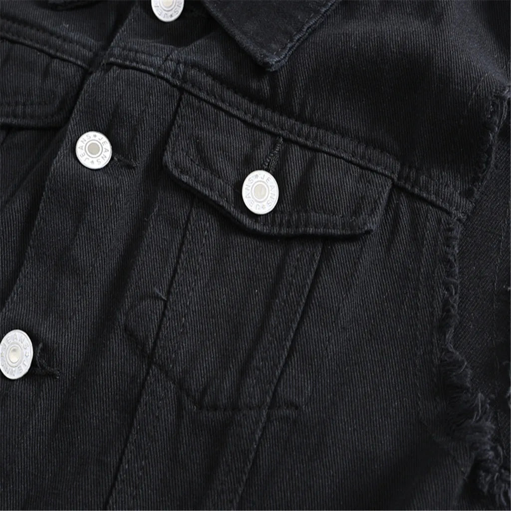 Men's New Fashion Sleeveless Denim Vest  Autumn Casual Solid Color Cowboy Jacket Slim Fit Single-breasted Jeans Streetwear SHOWLU FASHION STORE