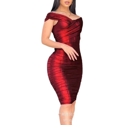 Sexy Solid Dress Women Slim Fit Wrap Hip Elegant  for Party Prom