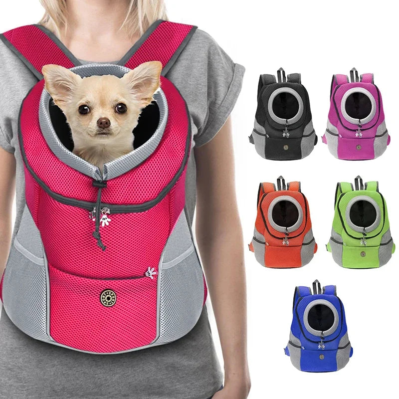 Showlu breathable nylon dog backpack carrier with reflective strips, designed for comfortable pet transport and visibility.